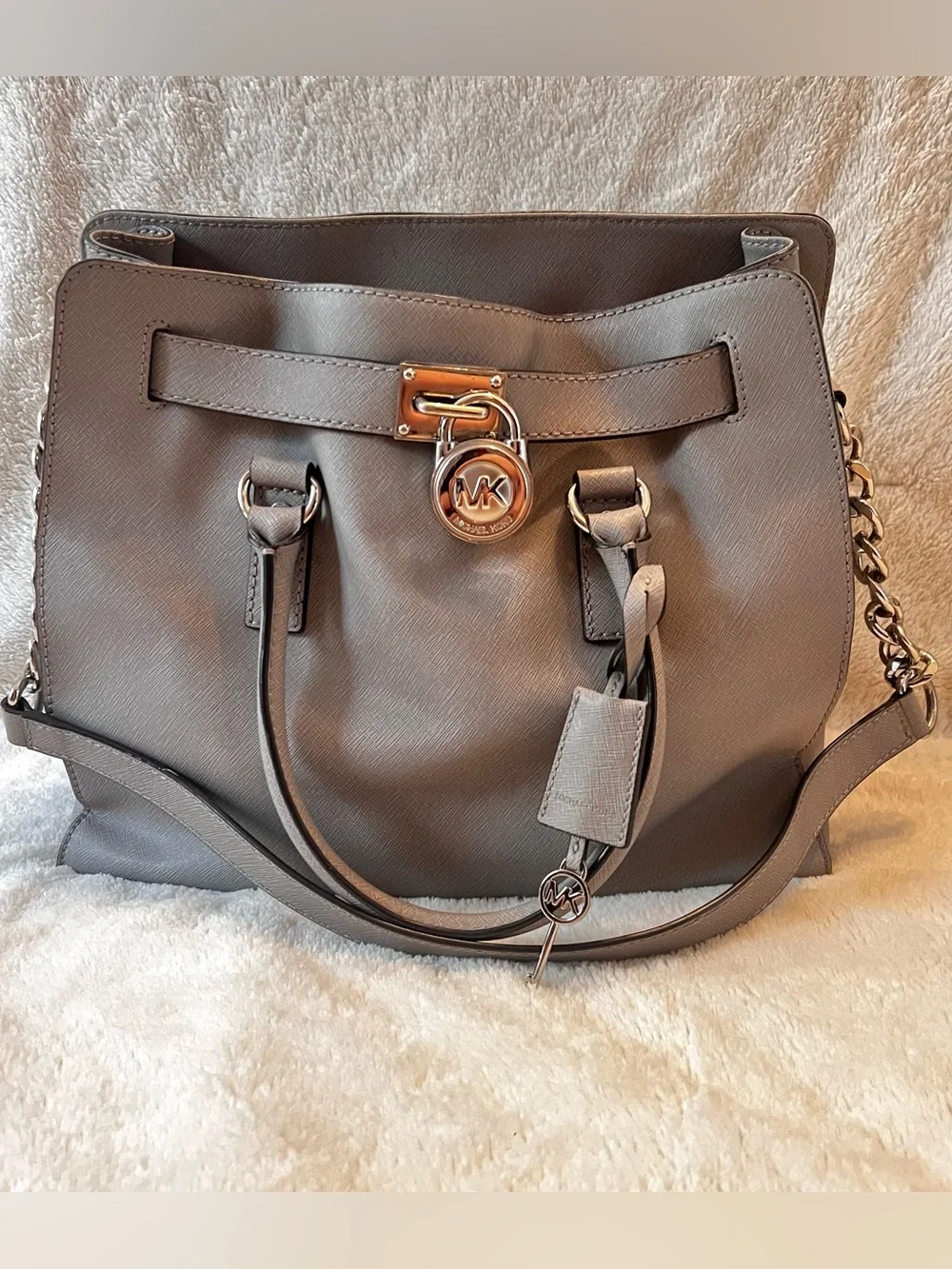 Michael Kors Gray Saffiano Satchel with Silver Hardware